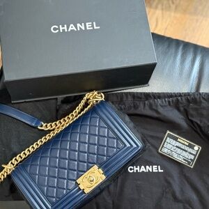 （SOLD) Chanel Boy Blue Quilted Leather Bag Medium